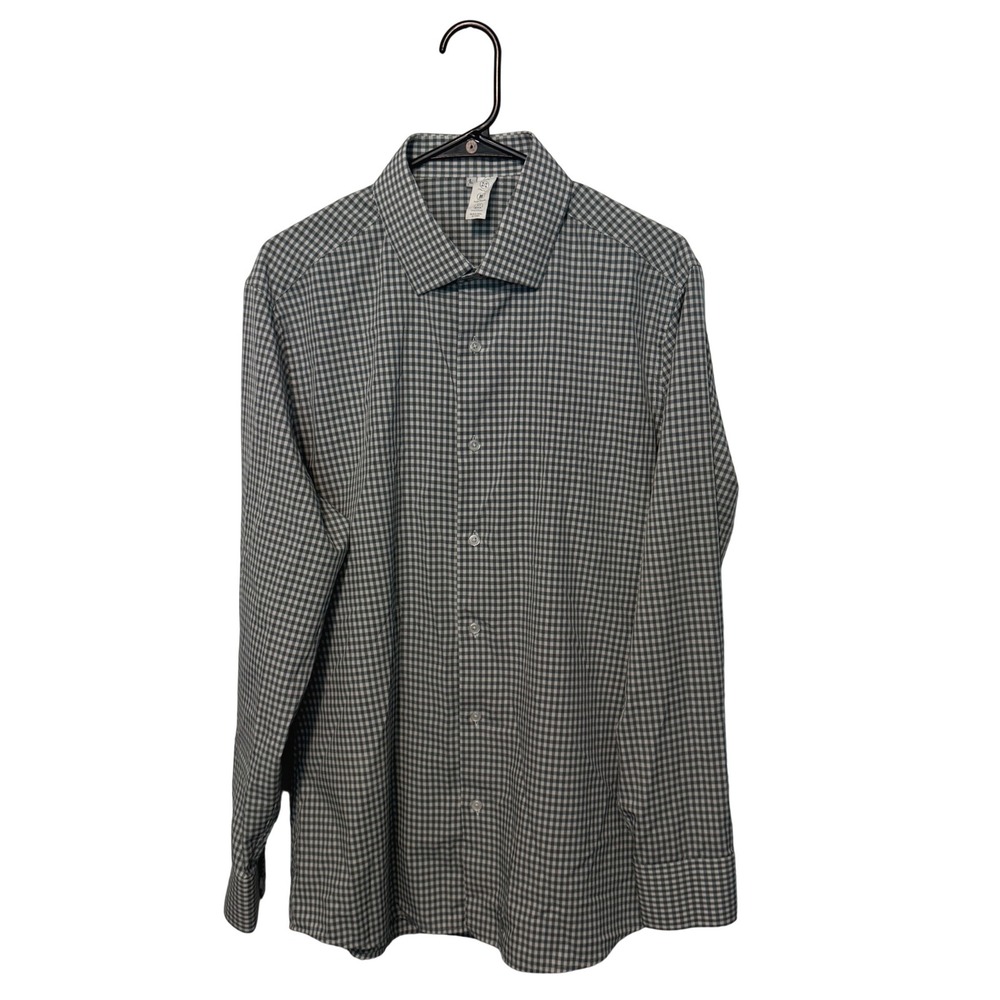 State & Liberty Button Down Shirt Mens Large Gray Gingham Athletic Fit Stretch